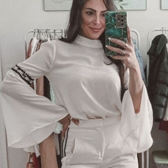 Zara cream top with black lace and pearl accents Size S - Picture 3 of 8